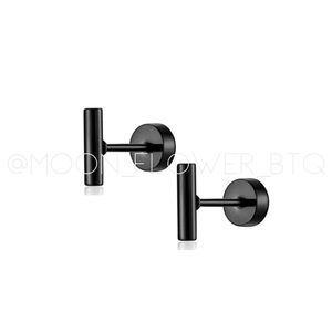 Tiny Black Bar Flat Back Earrings • Minimalist Studs • Hypoallergenic Stainless